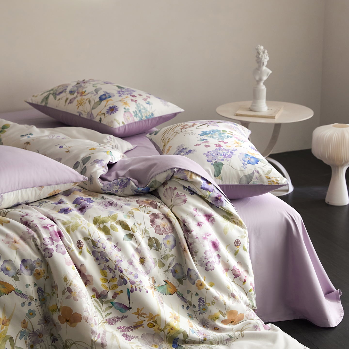Lunaria Garden Luxury Egyptian Cotton Duvet Cover Set with Floral Print - Venetto Design Venettodesign.com