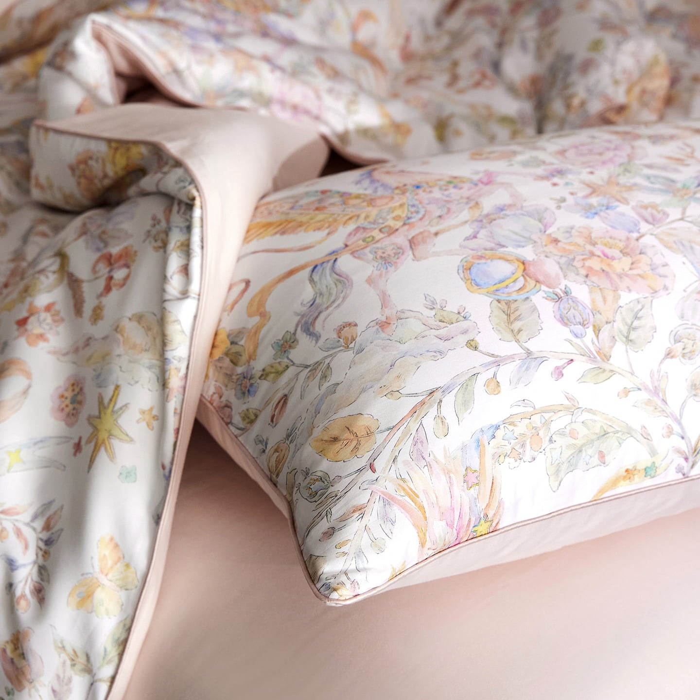 Celestine Fairy Tale Luxury Egyptian Cotton Duvet Cover Set with Unicorn and Botanical Print - Venetto Design Venettodesign.com