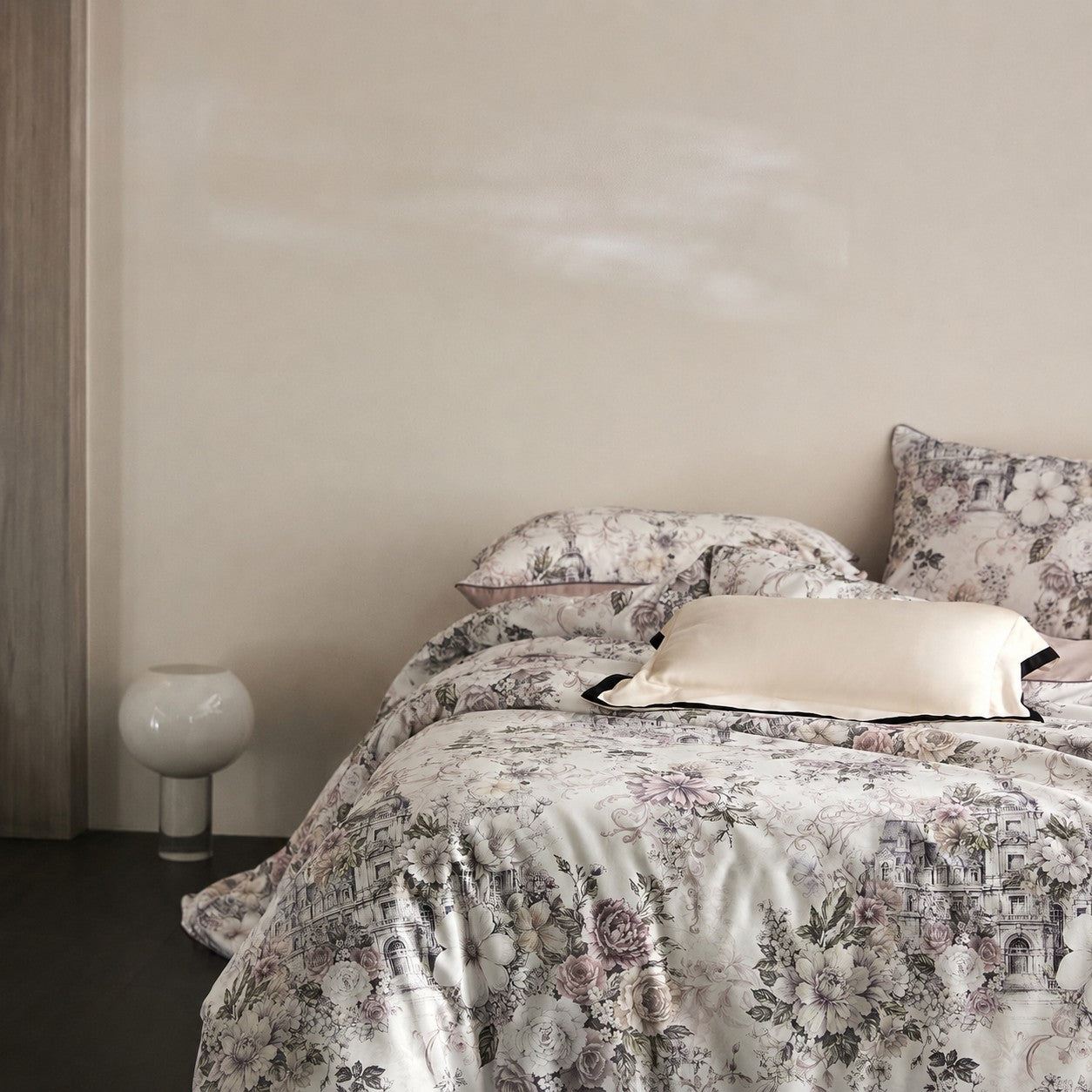 Cryria Pearl Garden Botanical Luxury Egyptian Cotton Duvet Cover Set with Floral, Baroque and European Architectural Print - Venetto Design Venettodesign.com