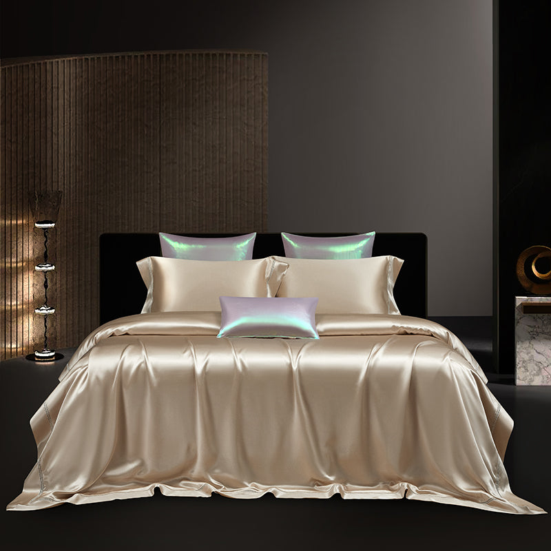 Solenne Opaline Gold Luxury 19 Momme Pure Mulberry Silk Duvet Cover Set - Venetto Design Venettodesign.com
