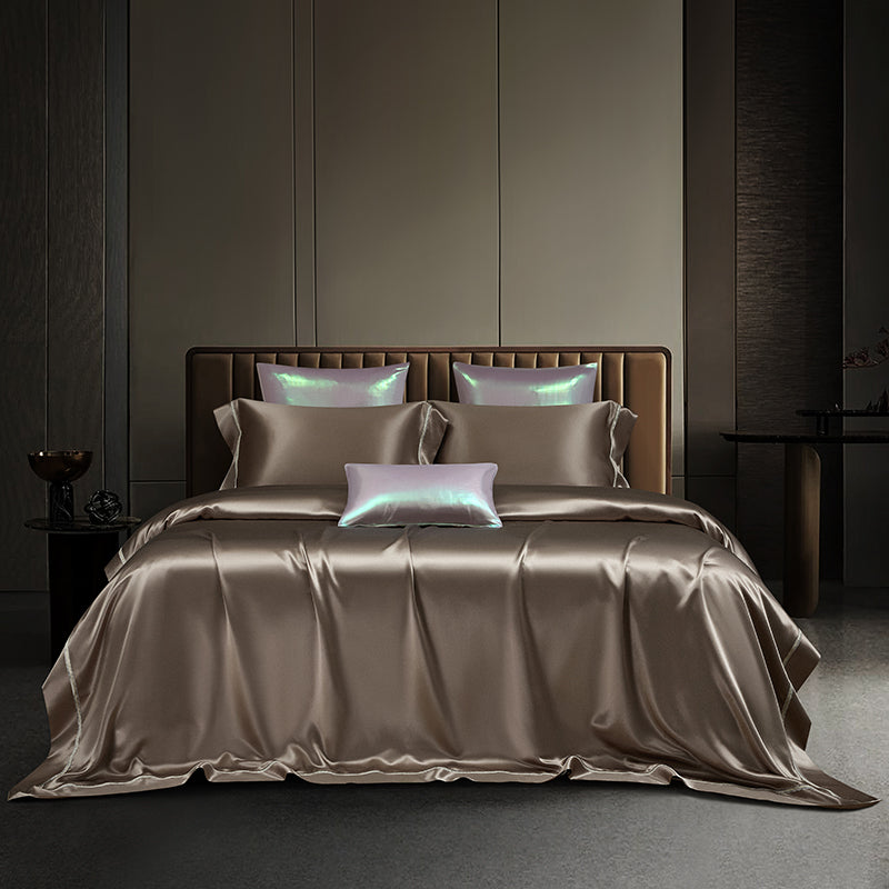 Solenne Mink Bronze Luxury 19 Momme Pure Mulberry Silk Duvet Cover Set - Venetto Design Venettodesign.com