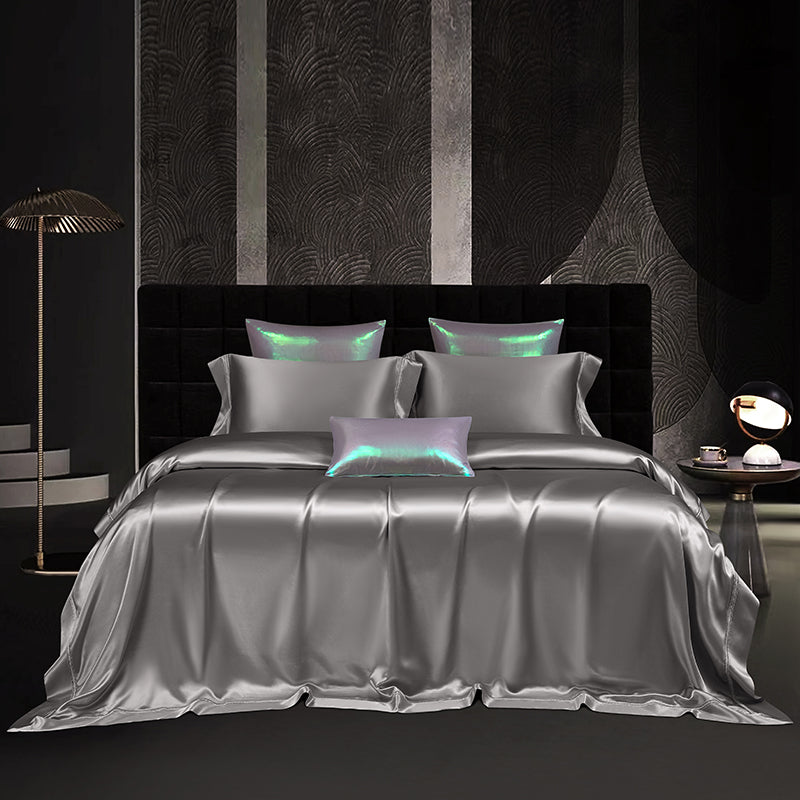 Solenne Starlight Silver Luxury 19 Momme Pure Mulberry Silk Duvet Cover Set - Venetto Design Venettodesign.com