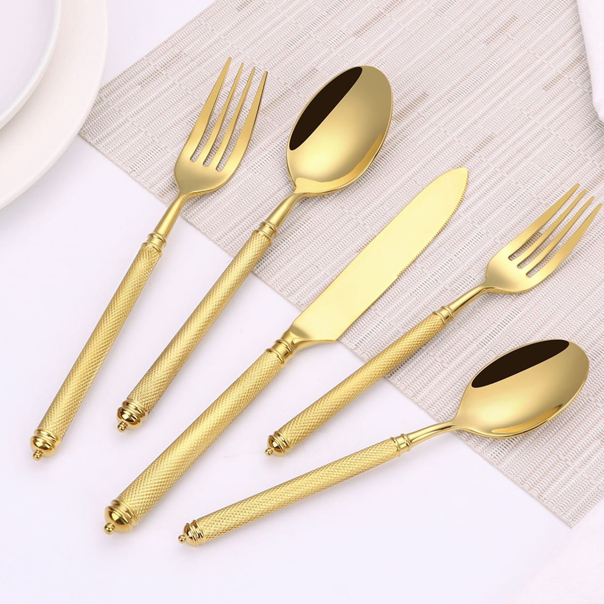 Naila Gold 18/10 Stainless Steel Cutlery Set with Textured Handle - Venetto Design Venettodesign.com