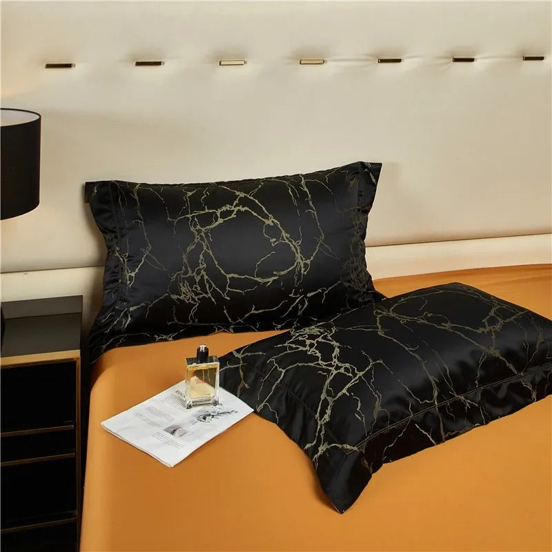 Nero Black Cotton Satin Bedding Set