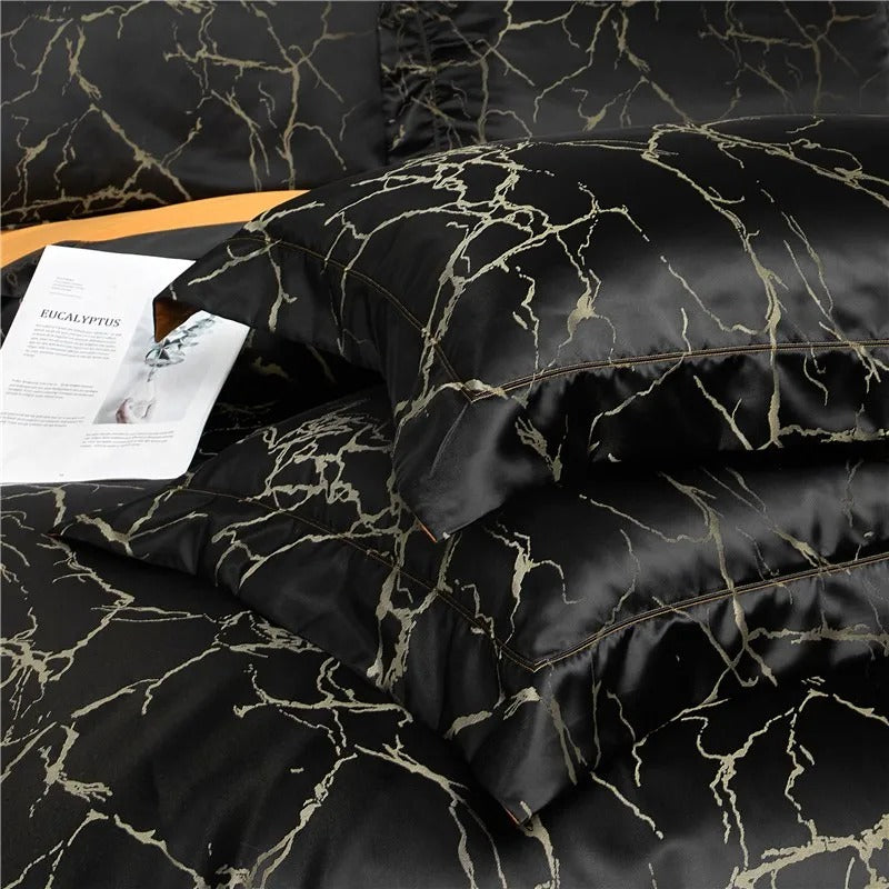 Nero Black Cotton Satin Bedding Set