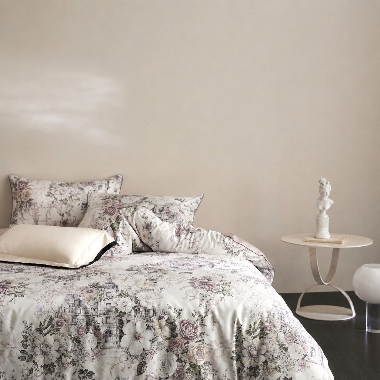 Cryria Pearl Garden Botanical Luxury Egyptian Cotton Duvet Cover Set with Floral, Baroque and European Architectural Print - Venetto Design Venettodesign.com