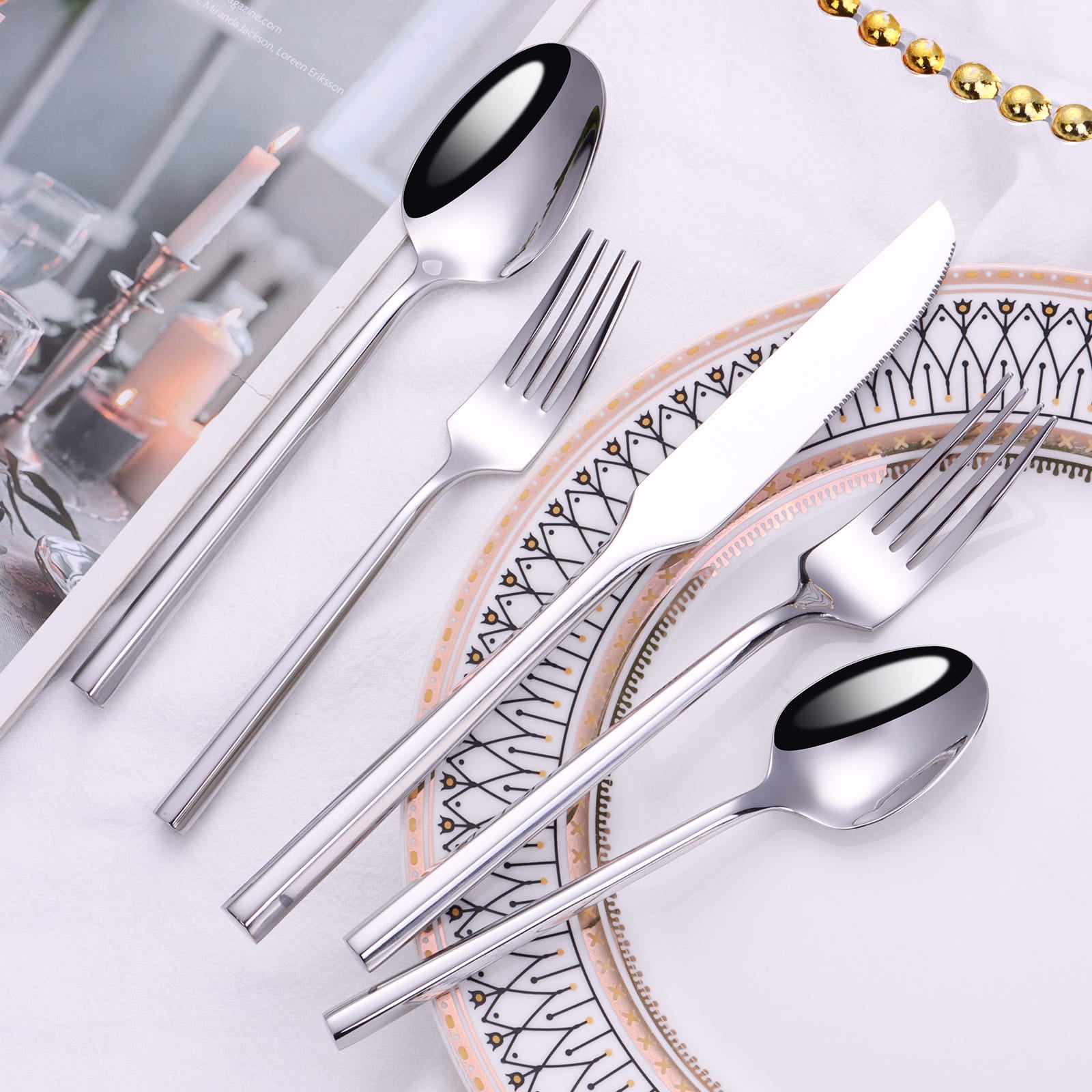 Monarque Silver 18/10 Stainless Steel Cutlery Set with Hexagonal Handle - Venetto Design Venettodesign.com