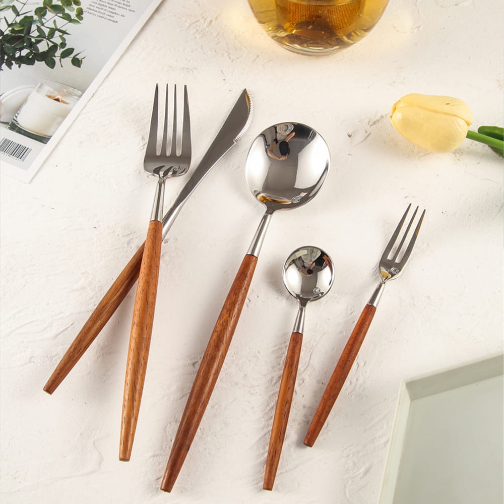 Dalbergia Luxury Stainless Steel Cutlery Set with Rosewood Handle - Venetto Design Venettodesign.com