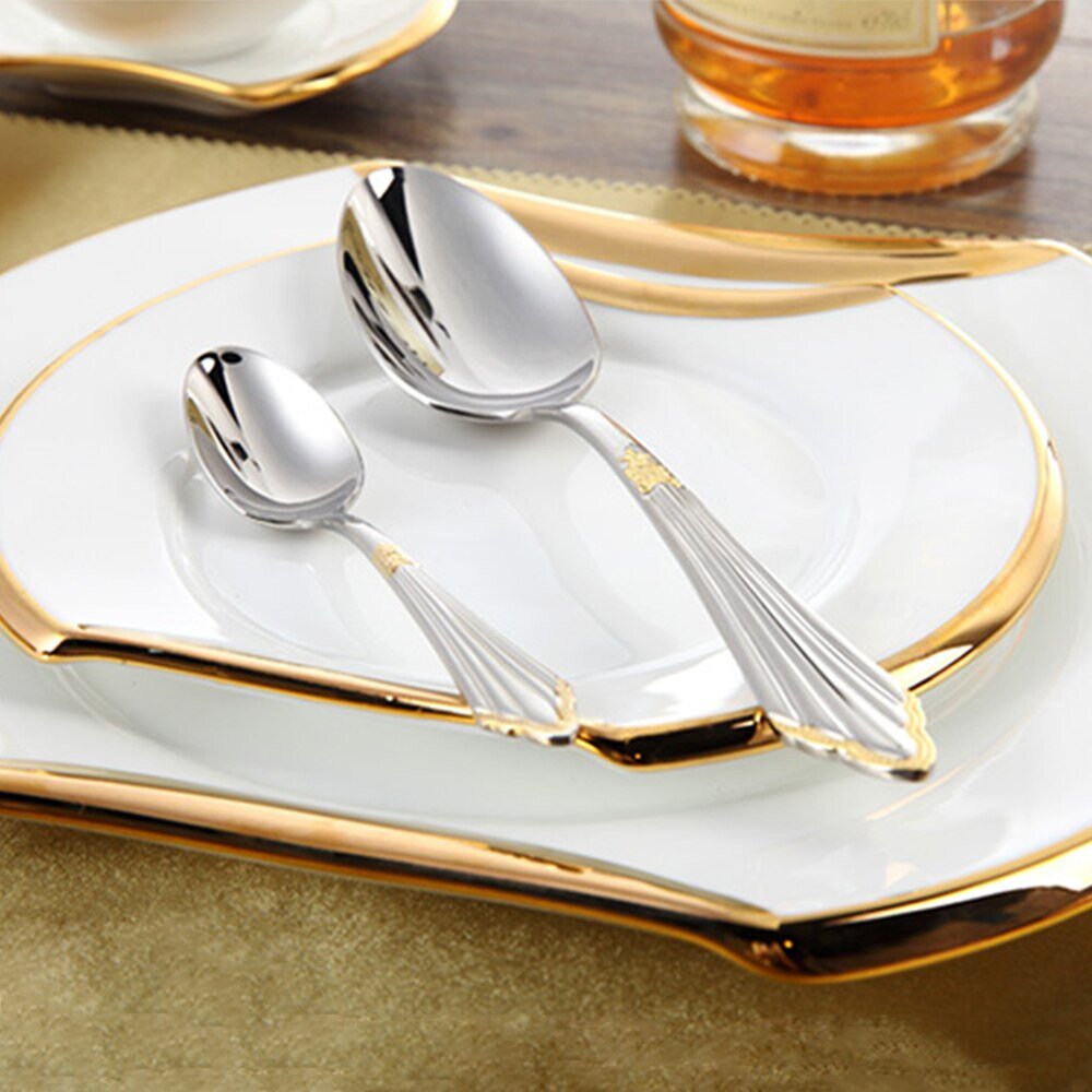 Orla Two-Tone Gold Silver Luxury 18/10 Stainless Steel Cutlery Set with Fluted Handle and Ornate Accent - Venetto Design 24 Pieces Venettodesign.com