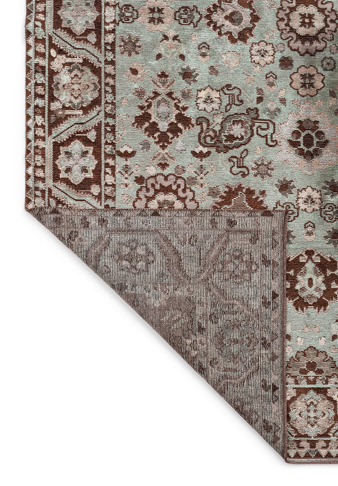 Evangeline River Green - Dark Brown Rug Rugs - Venetto Design Venettodesign.com