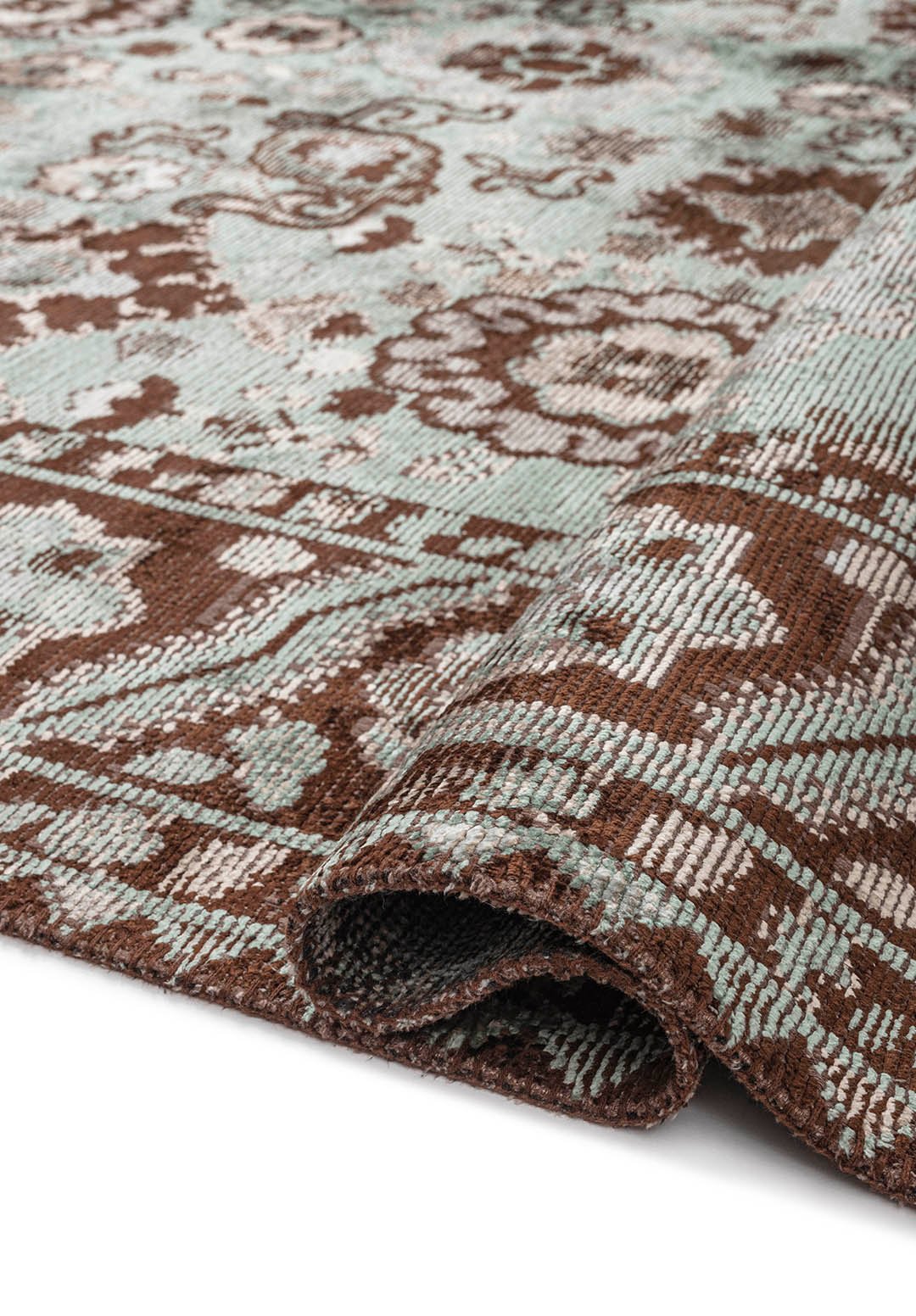 Evangeline River Green - Dark Brown Rug Rugs - Venetto Design Venettodesign.com