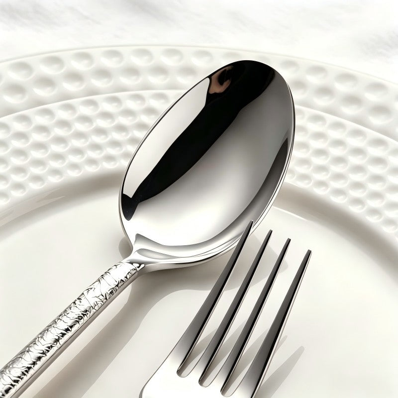 Aurora Silver 18/10 Stainless Steel Cutlery Set with Hammered Handle Flatware - Venetto Design Venettodesign.com