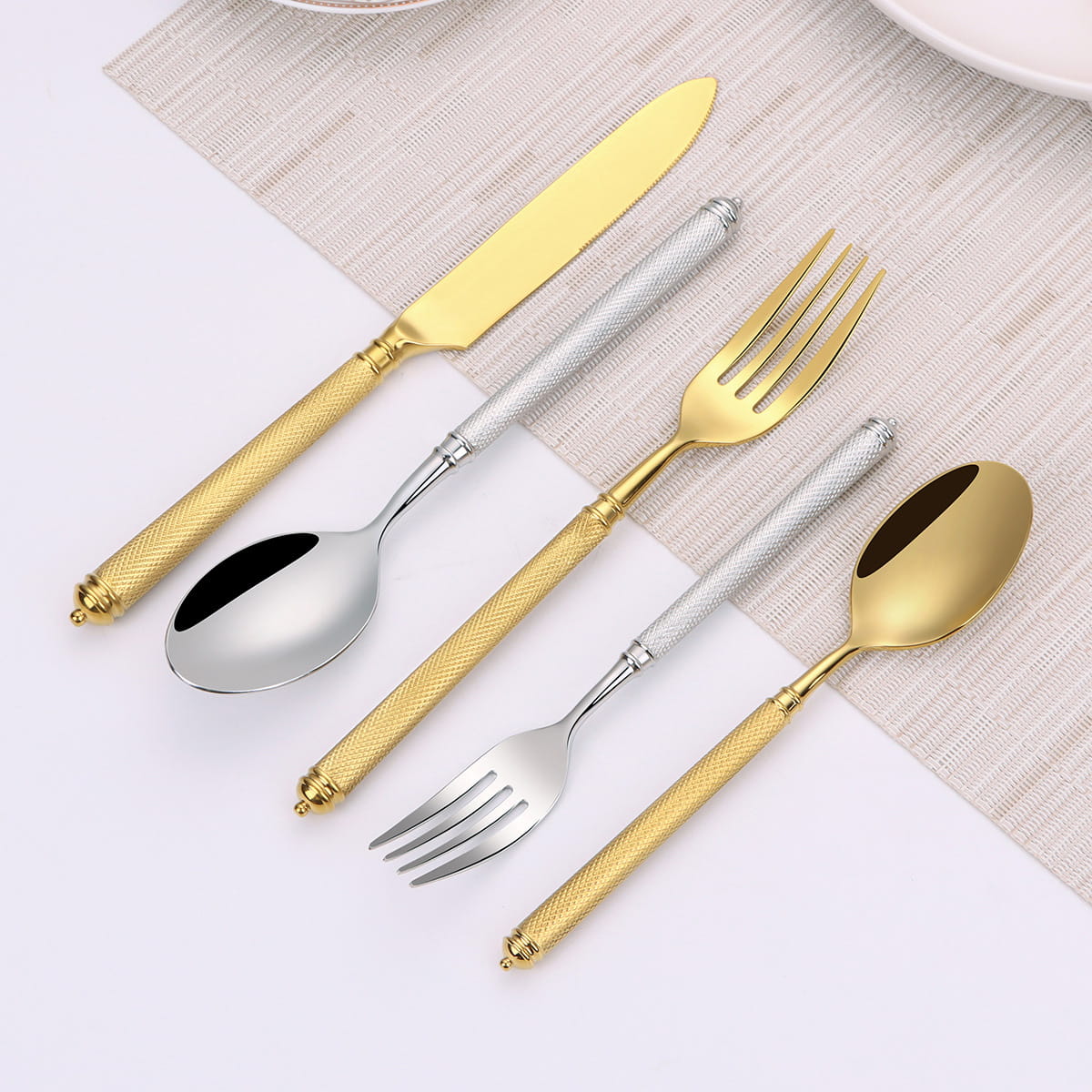 Naila Gold/Silver 18/10 Stainless Steel Cutlery Set with Textured Handle - Venetto Design Venettodesign.com