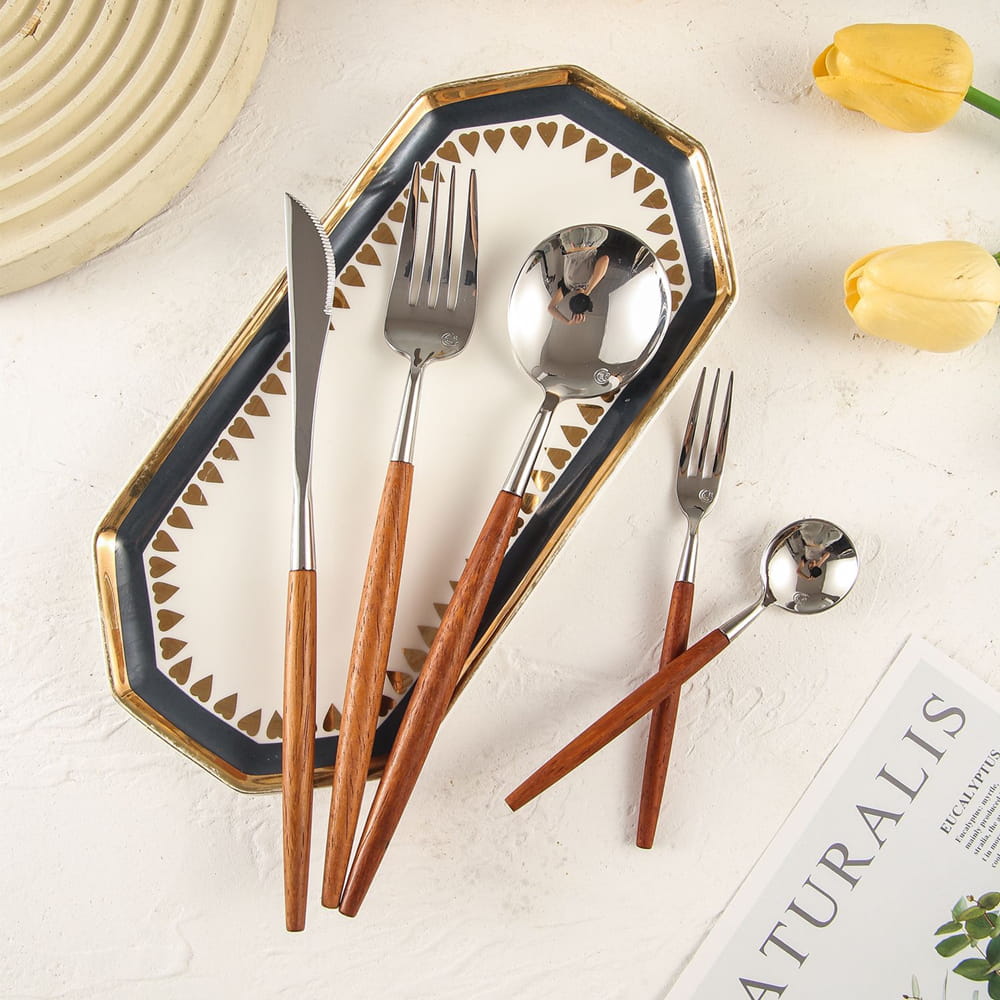 Dalbergia Luxury Stainless Steel Cutlery Set with Rosewood Handle - Venetto Design Venettodesign.com