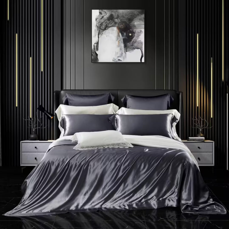 Aristelle Metallic Grey Luxury Pure Mulberry Silk Bedding Set