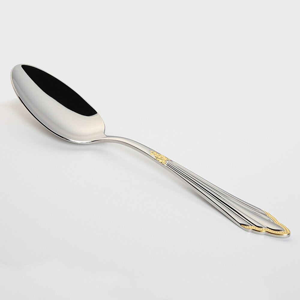 Orla Two-Tone Gold Silver Luxury 18/10 Stainless Steel Cutlery Set with Fluted Handle and Ornate Accent - Venetto Design 24 Pieces Venettodesign.com