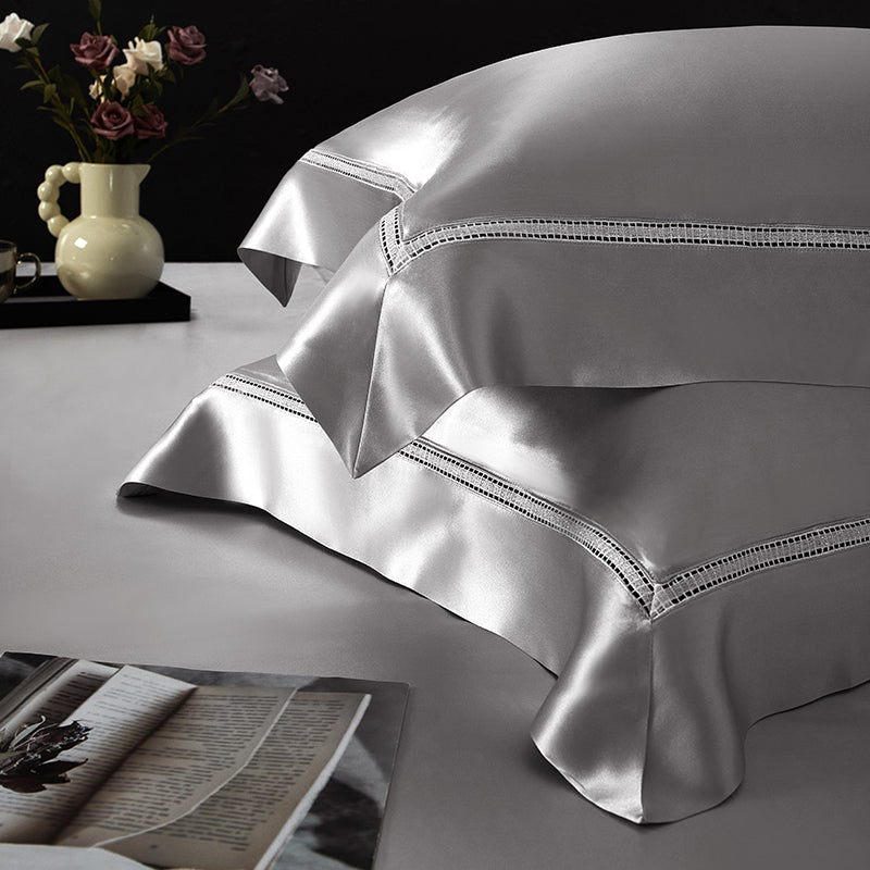 Solenne Starlight Silver Luxury 19 Momme Pure Mulberry Silk Duvet Cover Set - Venetto Design Venettodesign.com