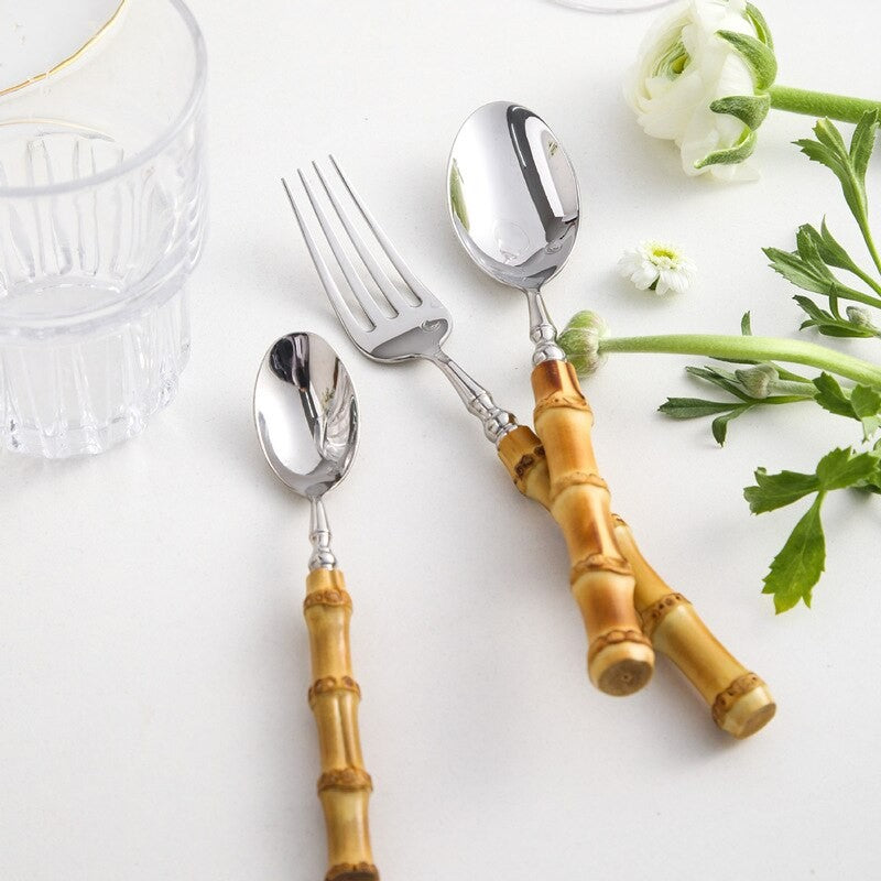 Arashiyama Natural Bamboo Handle 18/10 Stainless Steel Cutlery Set - Venetto Design Venettodesign.com