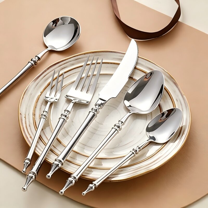 Xena Silver Luxury 18/10 Stainless Steel Cutlery Set with Baluster Detailing Handle - Venetto Design Venettodesign.com