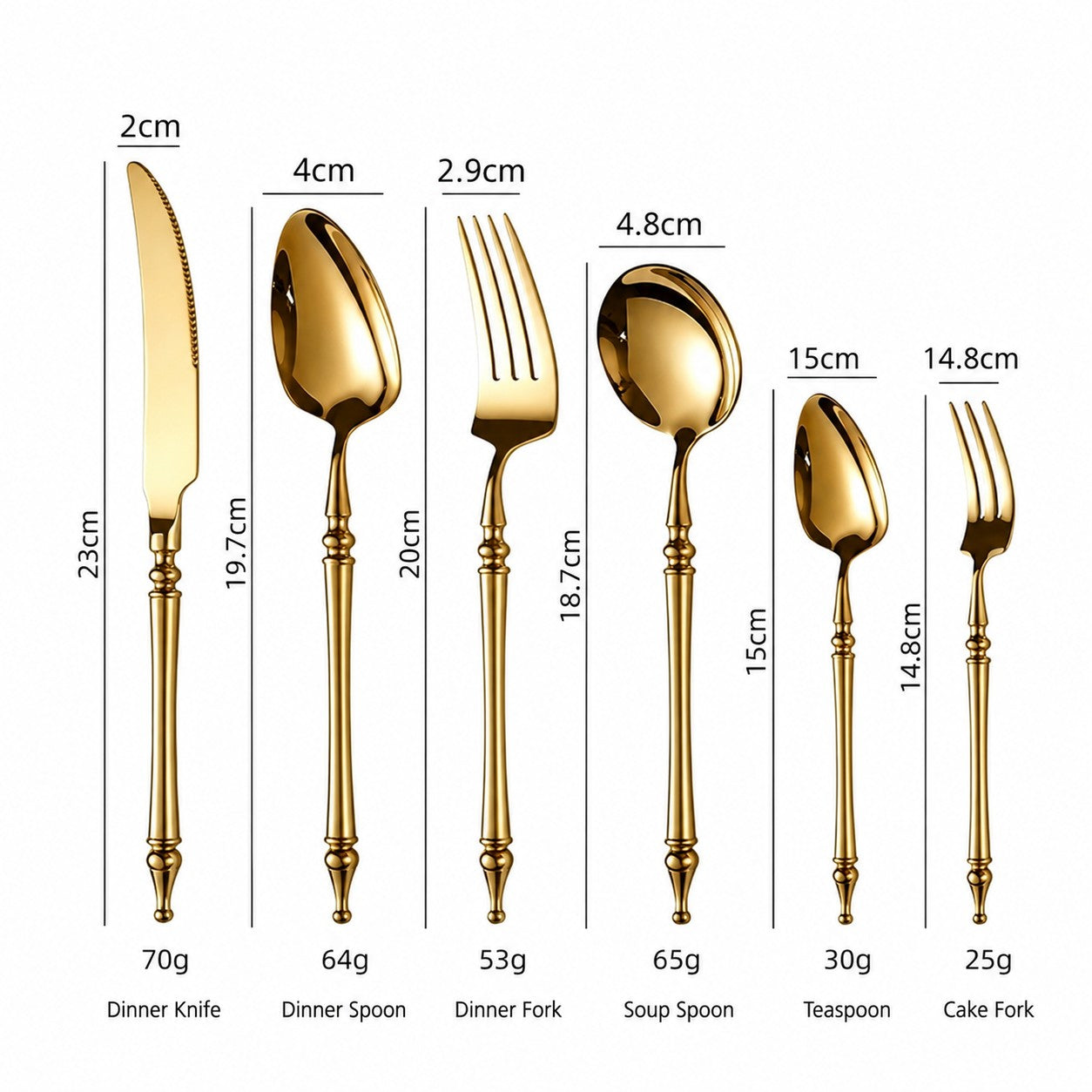 Xena Gold Luxury 18/10 Stainless Steel Cutlery Set with Baluster Detailing Handle - Venetto Design Venettodesign.com
