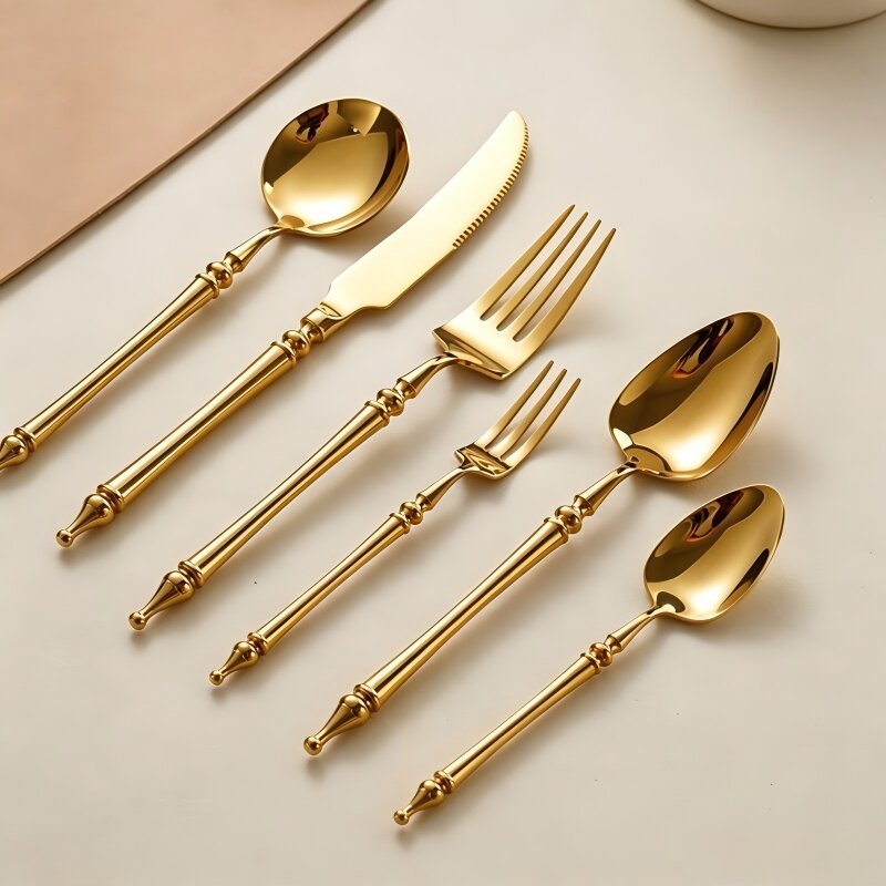 Xena Gold Luxury 18/10 Stainless Steel Cutlery Set with Baluster Detailing Handle - Venetto Design Venettodesign.com