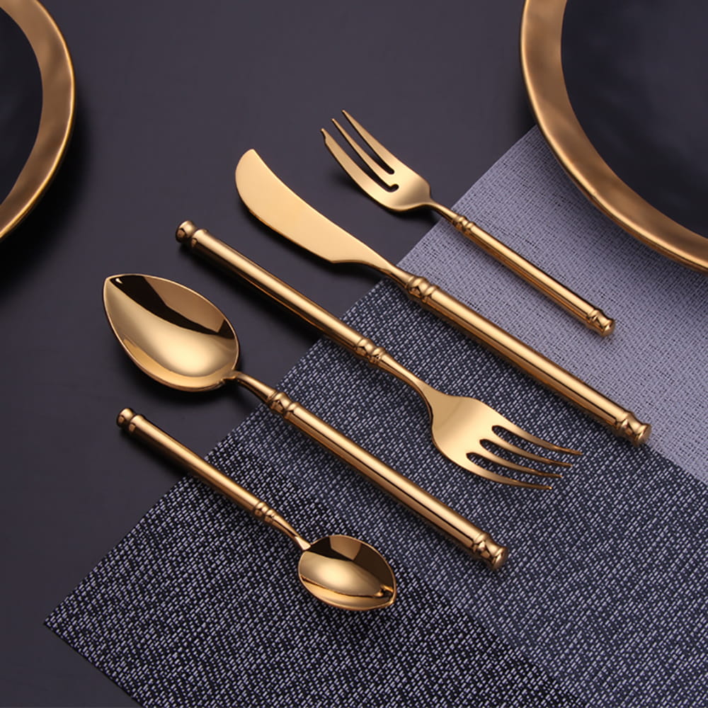 Helena Gold Luxury 18/10 Stainless Steel Cutlery Set with Ring Handle - Venetto Design Venettodesign.com