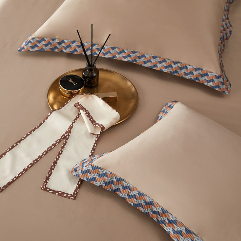 Marcella Geometric Luxury Egyptian Cotton Duvet Cover Set with Chevron Print - Venetto Design Venettodesign.com