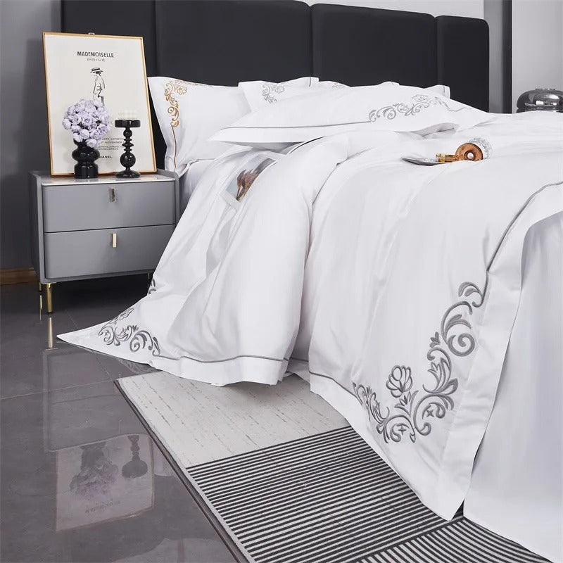 Lagertha Hotel Silver Embroidered Bedding Set