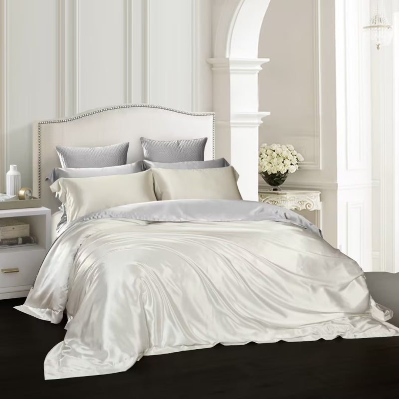 Aristelle Magnolia White Luxury Pure Mulberry Silk Bedding Set