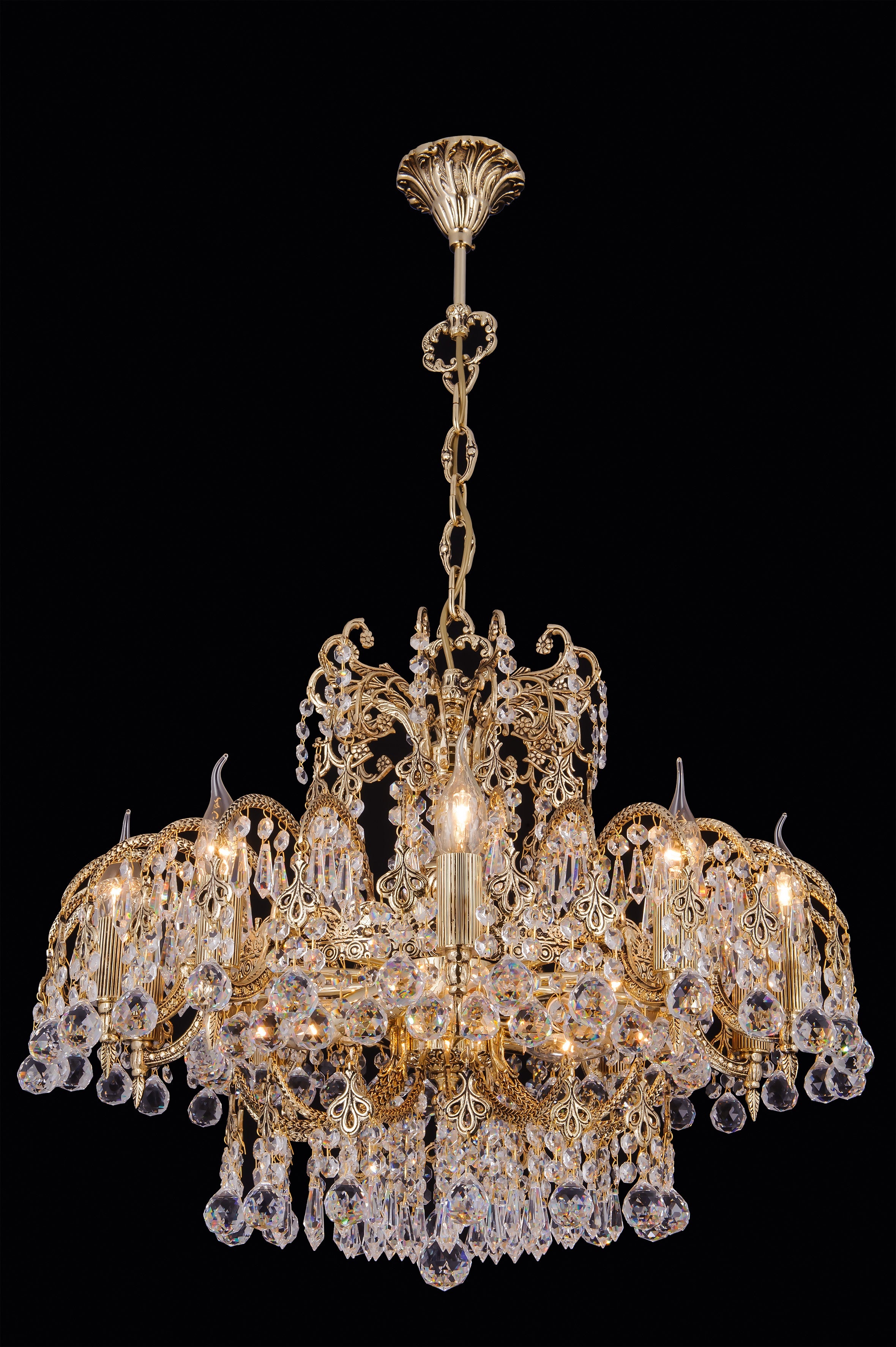 Nantes Majestic 12-Light Asfour Crystal Grand Chandelier in Gold Finish