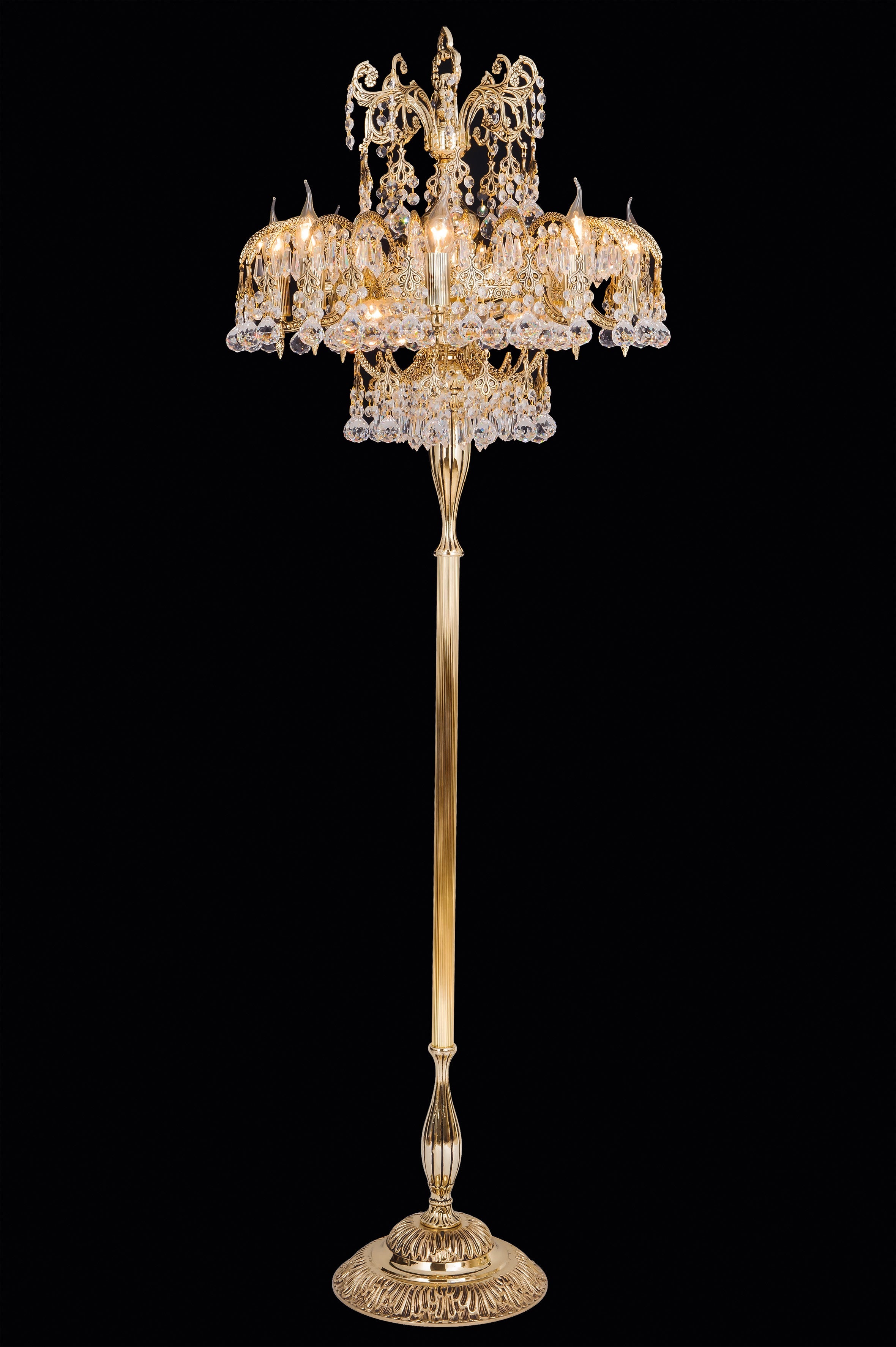 Nîmes Grandeur 12-Light Asfour Crystal Floor Lamp in Gold Finish