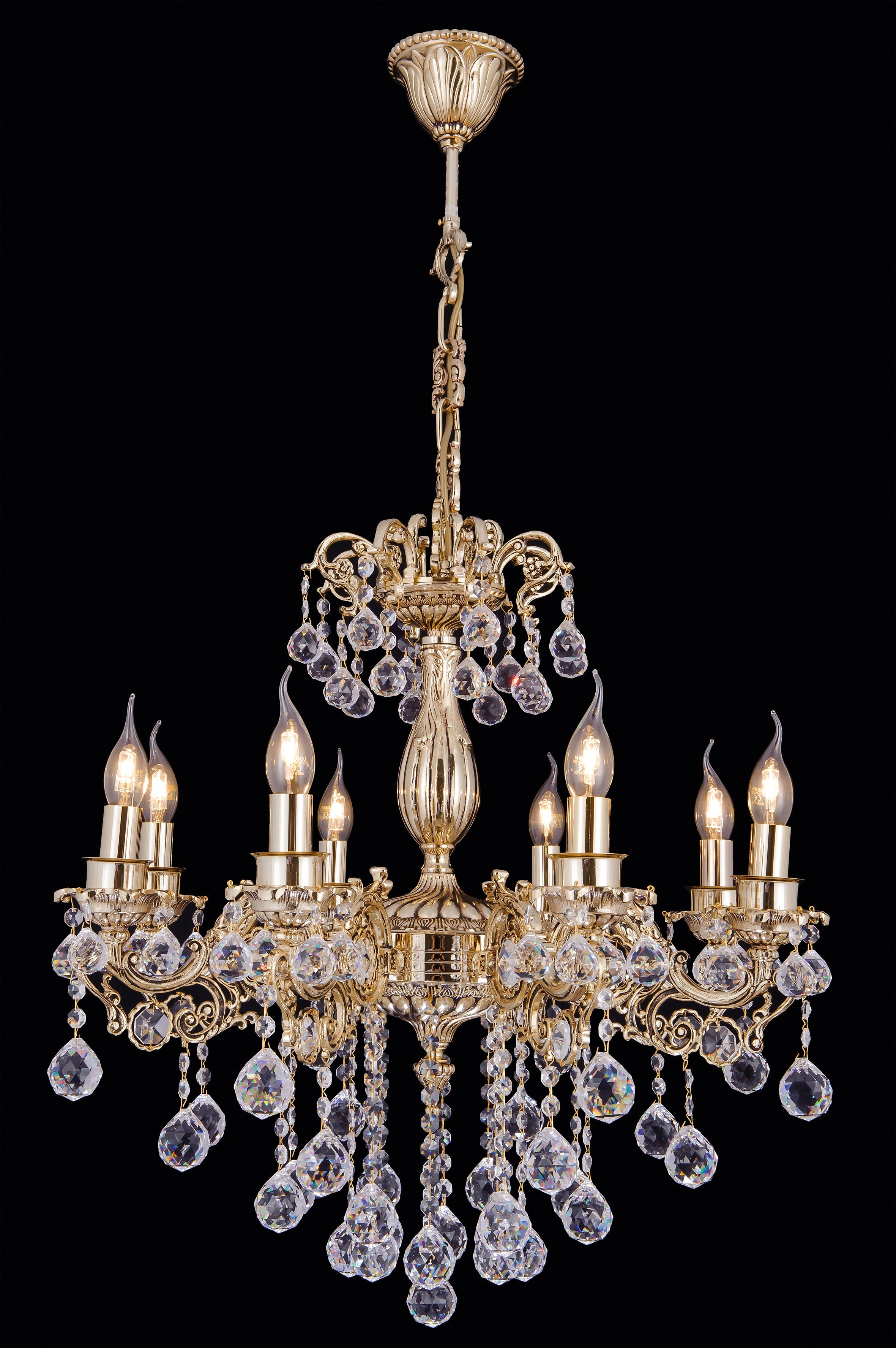 Palermo Prestige 8-Light Asfour Crystal Chandelier in Gold Finish