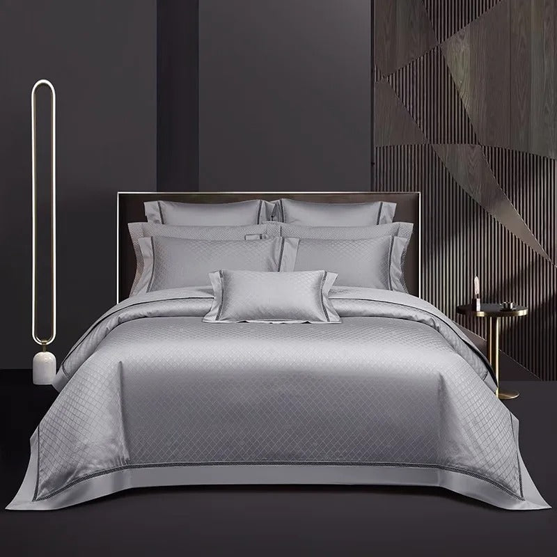 Hilla Grey Jacquard Egyptian Cotton Luxury Bedding Set