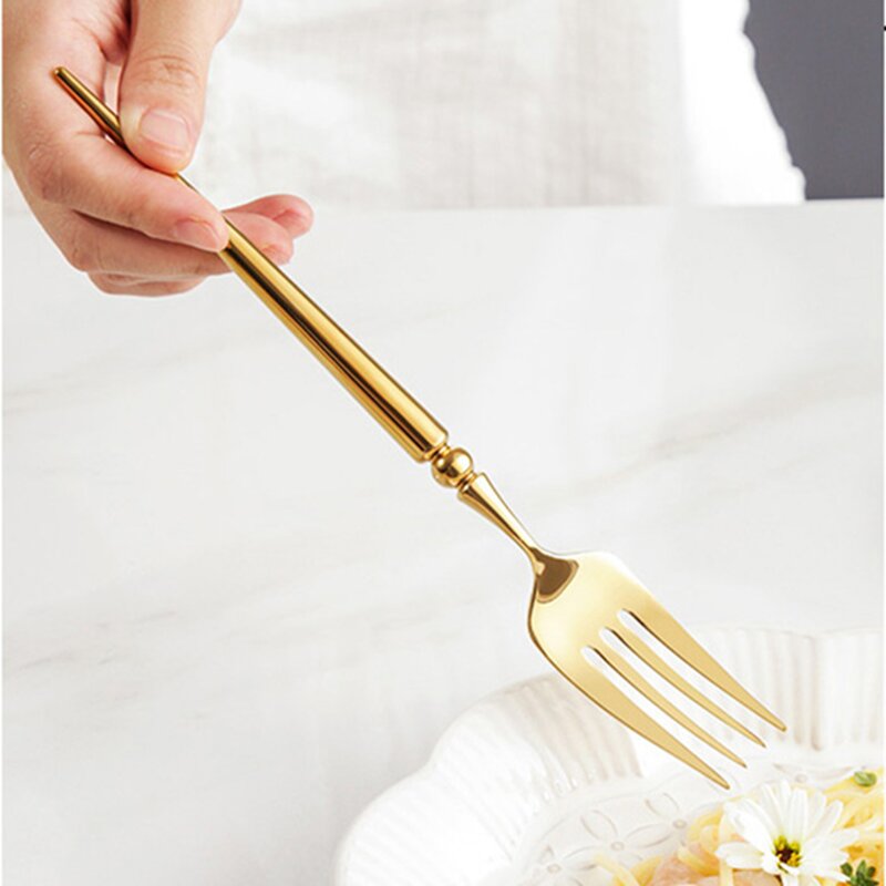 Vivian Gold 18/10 Stainless Steel Cutlery Set with Rounded Bead Detailing Handle - Venetto Design Venettodesign.com