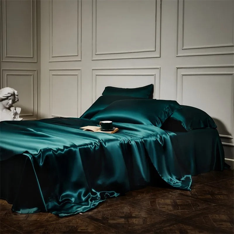 Hermione Emerald Green Luxury Pure Mulberry Silk Bedding Set