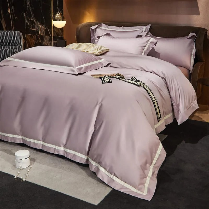 Brisa Dusky Rose Contrasting Hotel Stripe Bedding Set