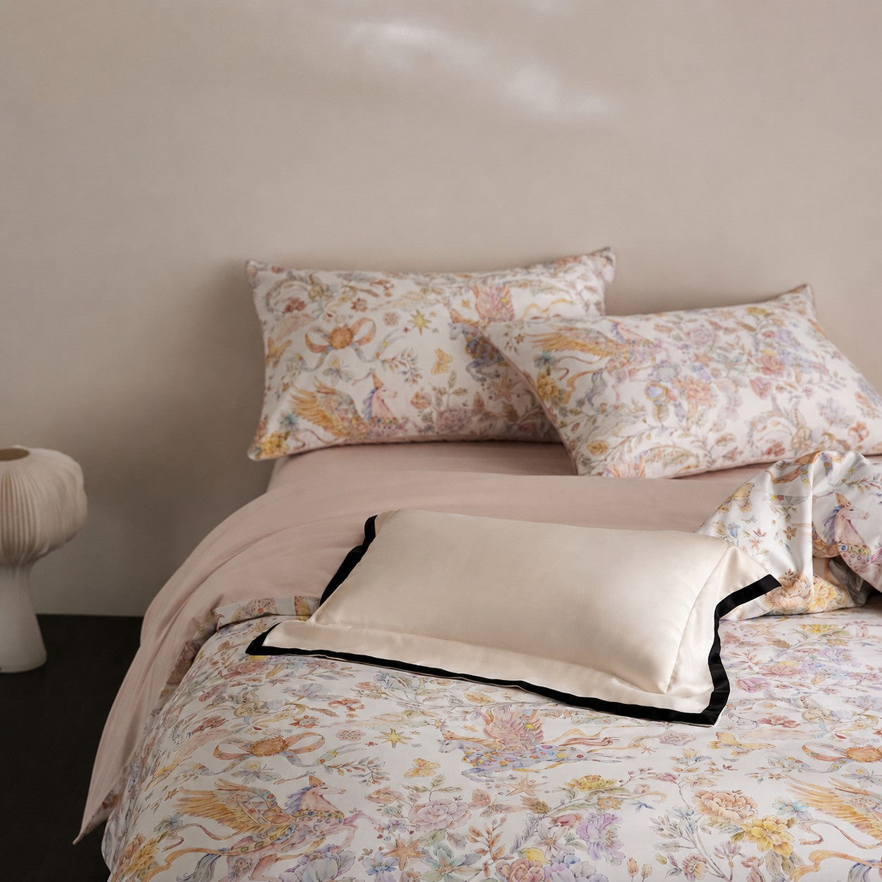 Celestine Fairy Tale Luxury Egyptian Cotton Duvet Cover Set with Unicorn and Botanical Print - Venetto Design Venettodesign.com