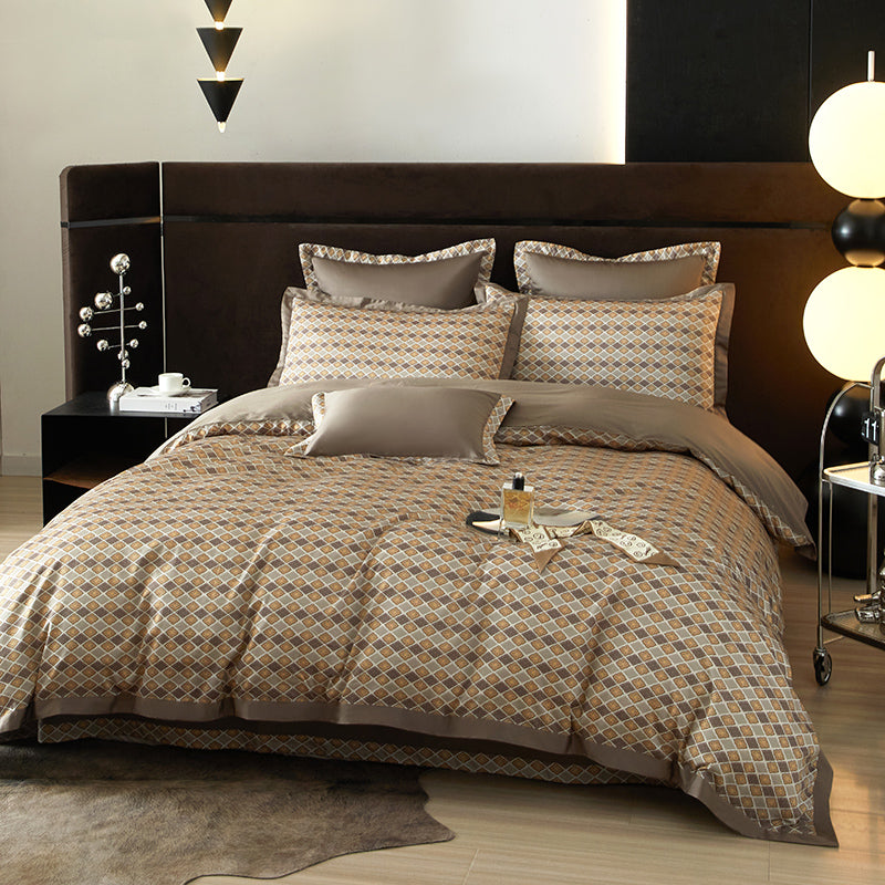 Lumiera Geometric Luxury Egyptian Cotton Duvet Cover Set with Trellis Print - Venetto Design Venettodesign.com