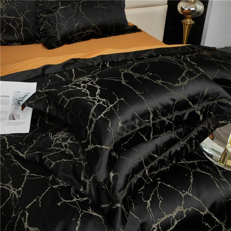 Nero Black Cotton Satin Bedding Set