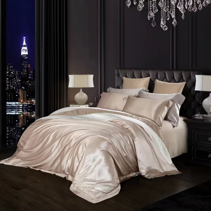 Aristelle Champagne Gold Luxury Pure Mulberry Silk Bedding Set