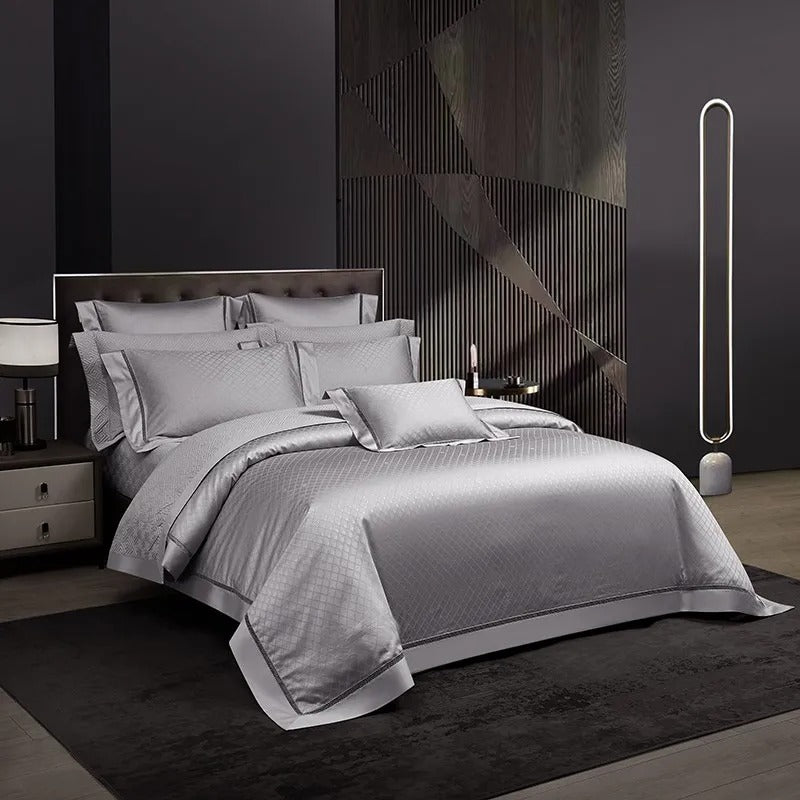 Hilla Grey Jacquard Egyptian Cotton Luxury Bedding Set