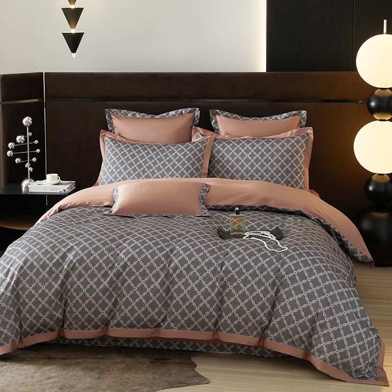 Roselle Geometric Luxury Egyptian Cotton Duvet Cover Set with Lattice Print - Venetto Design Venettodesign.com