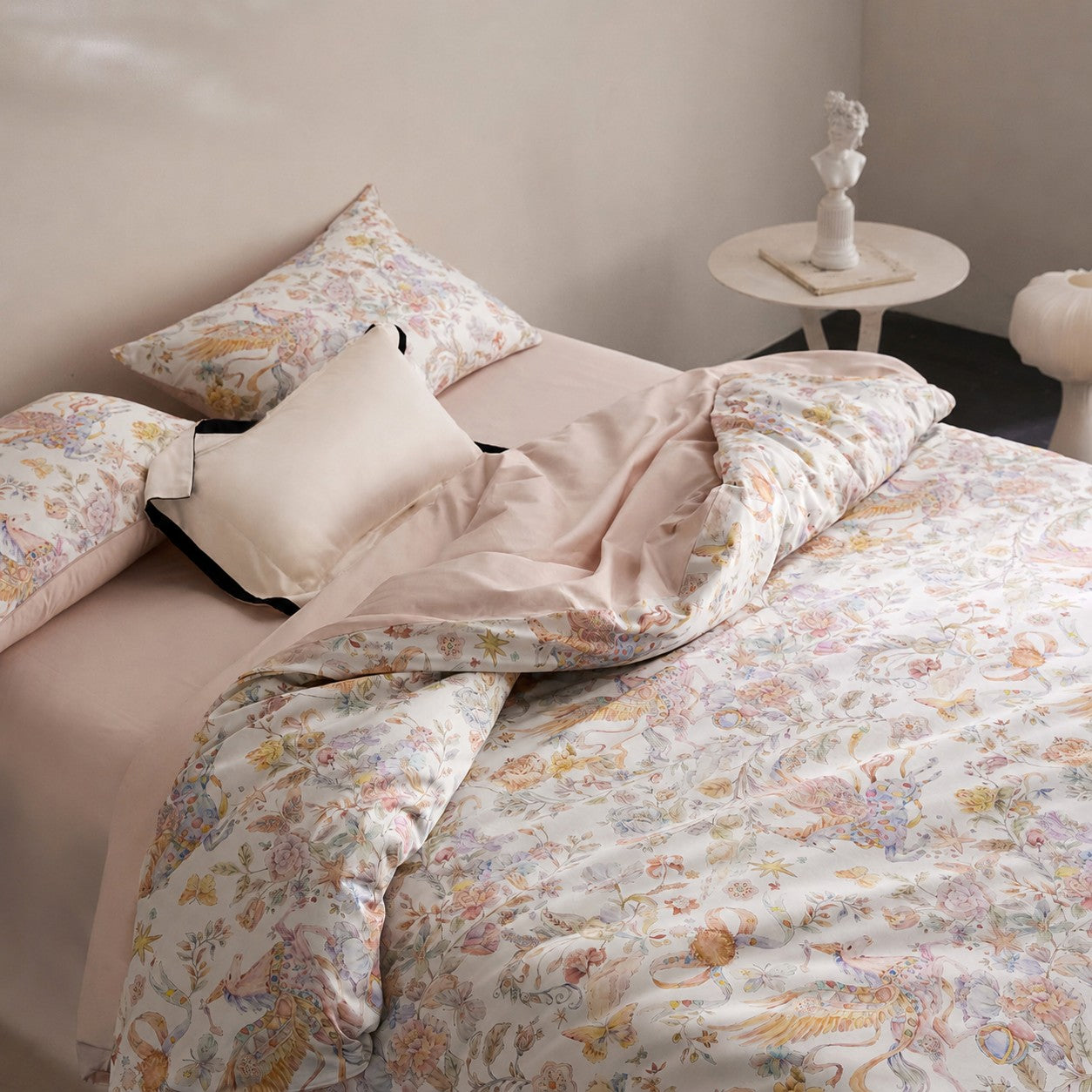 Celestine Fairy Tale Luxury Egyptian Cotton Duvet Cover Set with Unicorn and Botanical Print - Venetto Design Venettodesign.com