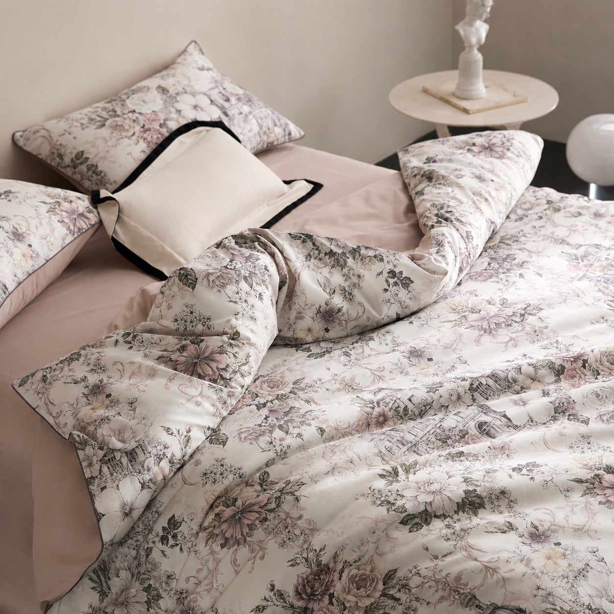 Cryria Pearl Garden Botanical Luxury Egyptian Cotton Duvet Cover Set with Floral, Baroque and European Architectural Print - Venetto Design Venettodesign.com