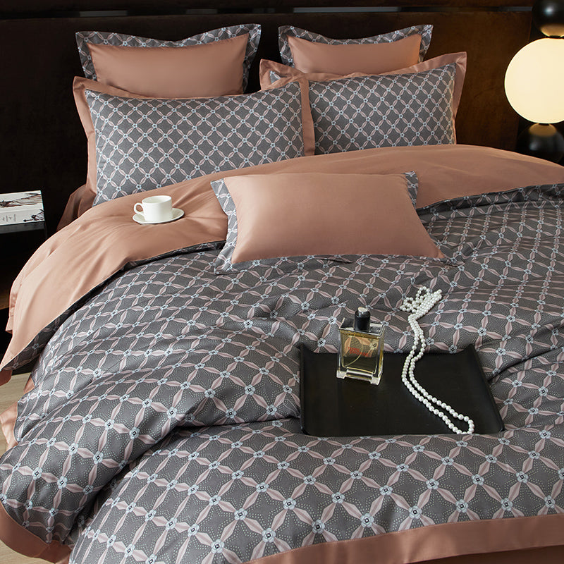 Roselle Geometric Luxury Egyptian Cotton Duvet Cover Set with Lattice Print - Venetto Design Venettodesign.com