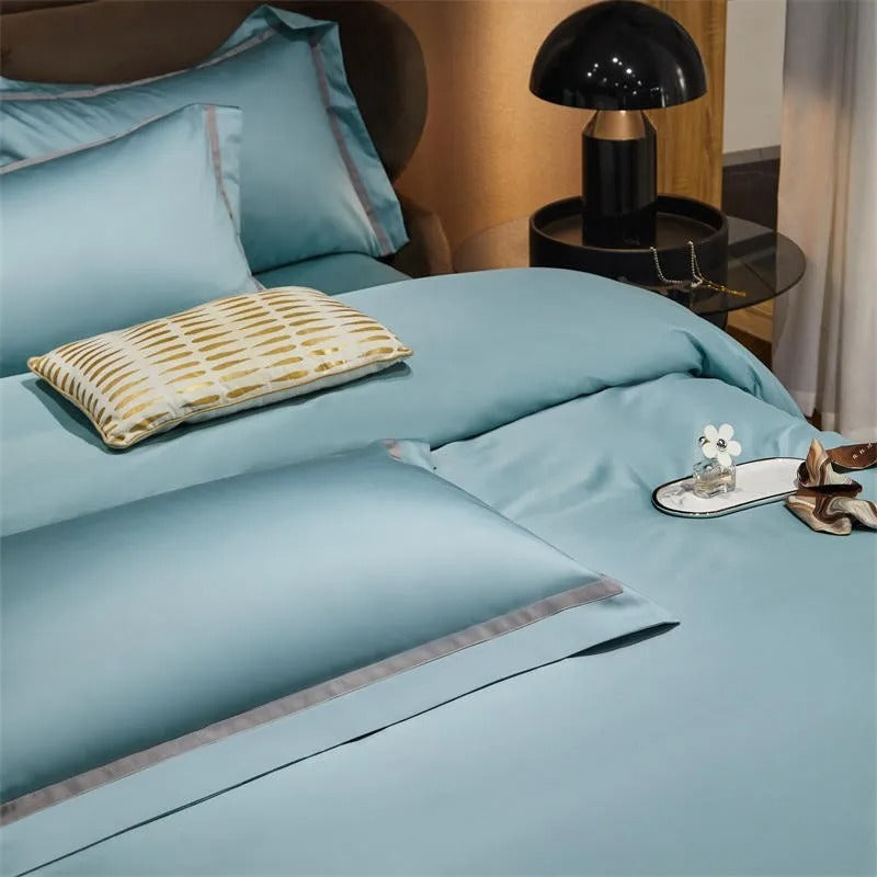 Brisa Pastel Blue Contrasting Hotel Stripe Bedding Set