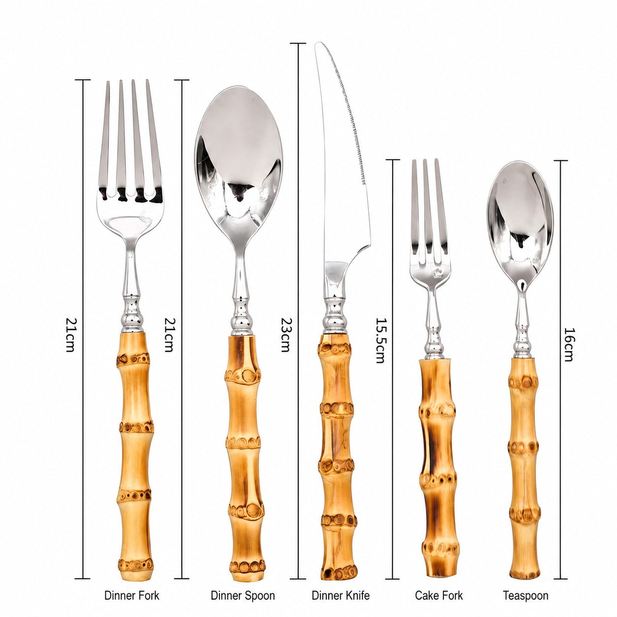 Arashiyama Natural Bamboo Handle 18/10 Stainless Steel Cutlery Set - Venetto Design Venettodesign.com
