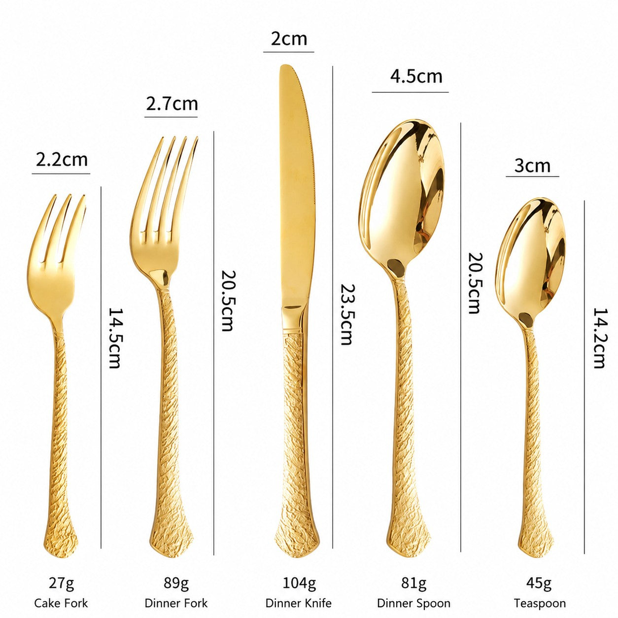 Aurora Gold 18/10 Stainless Steel Cutlery Set with Hammered Handle Flatware - Venetto Design Venettodesign.com