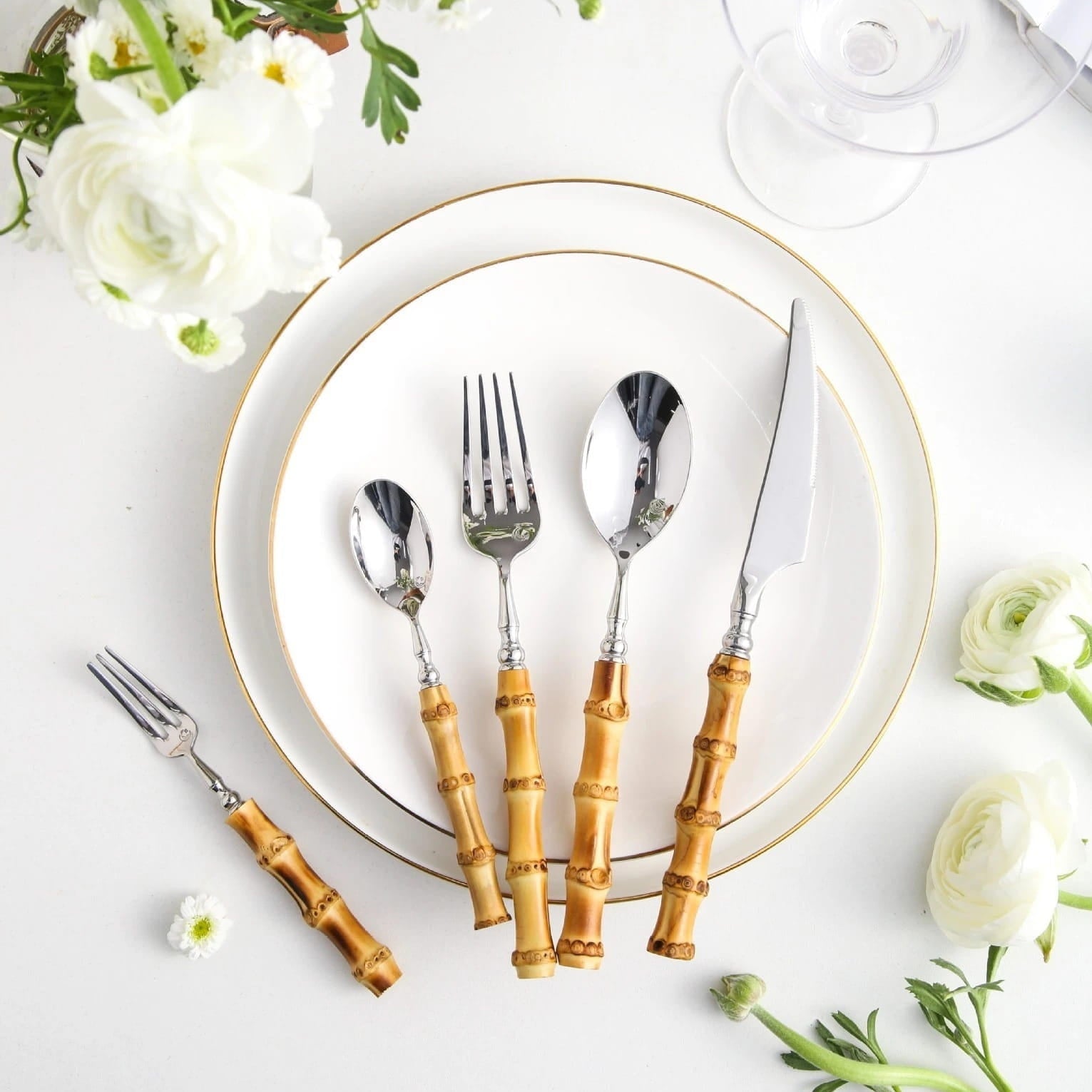 Arashiyama Natural Bamboo Handle 18/10 Stainless Steel Cutlery Set - Venetto Design Venettodesign.com