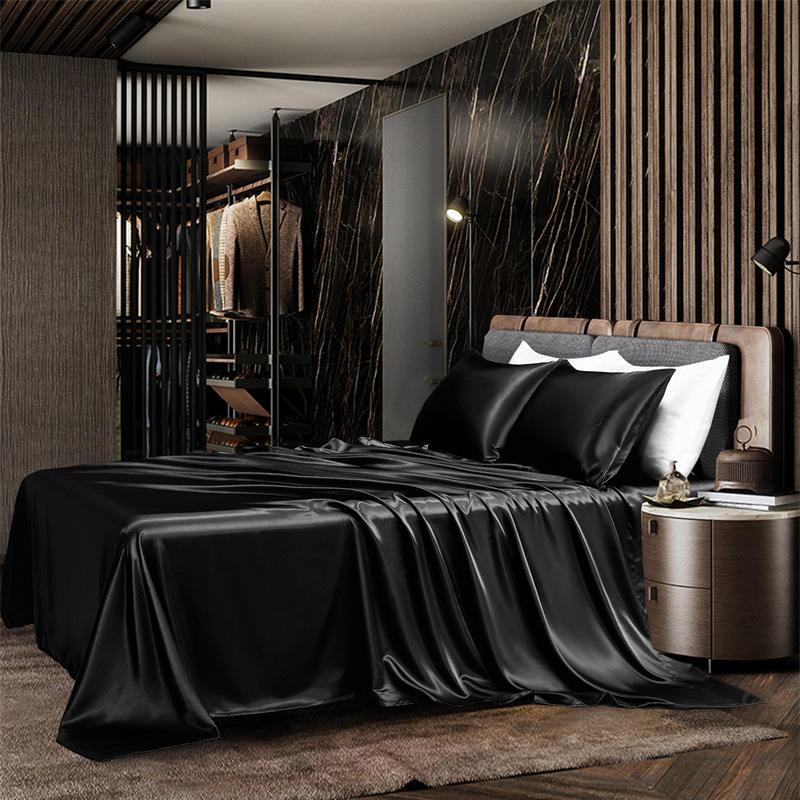 Aristelle Black Luxury Pure Mulberry Silk Bedding Set, Super King / Fitted Sheet / 4 Pillowcases